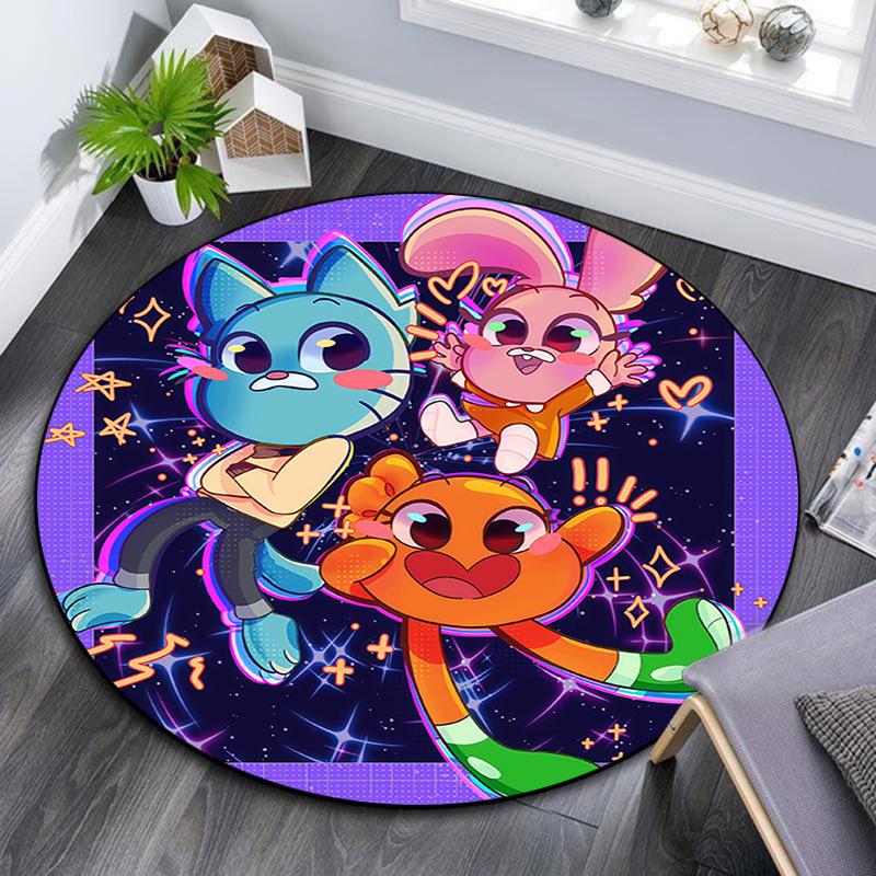 The Amazing World of Gumball Round Area Rug,Carpet Rug for Living Room Bedroom Sofa Playroom Decor,Non-slip Floor Mat