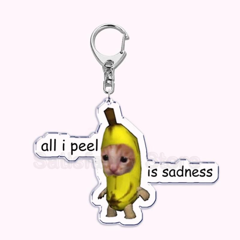 Creative Banana Cat with Heart Keychain for Accessories Bag Pendant Food Fruit Happy Cats Key Chain Ring Keychains Jewelry Gift