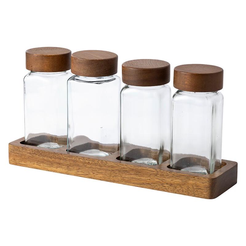 Glass Coffee & Tea Storage Jar Set with Wood Rack