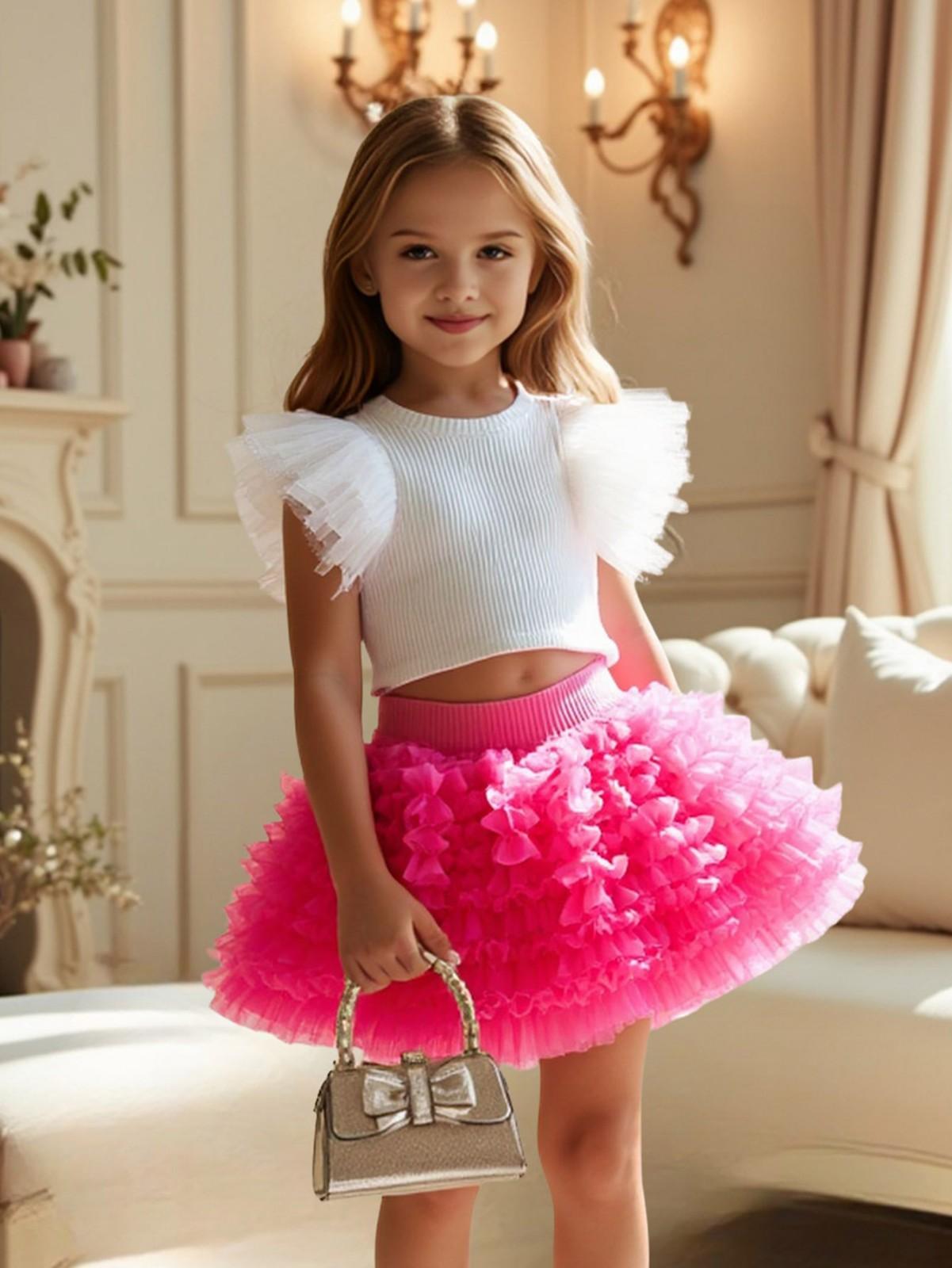 

Girls Princess Mesh Sleeve Top + Tulle Skirt Summer Set 120