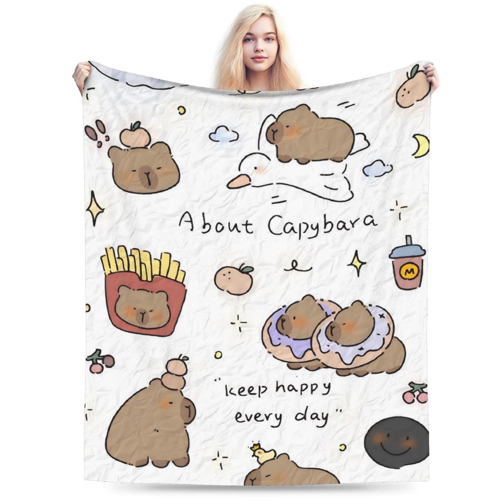 Capybara  Blankets  Warm Soft Street Trend Plush Throw Blanket For Kids Home Decor Flannel Bedspread Bed Cover