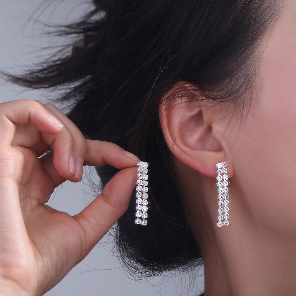Rhinestone Earrings Necklace Bridal Tassels Crystal Jewelry Set Women