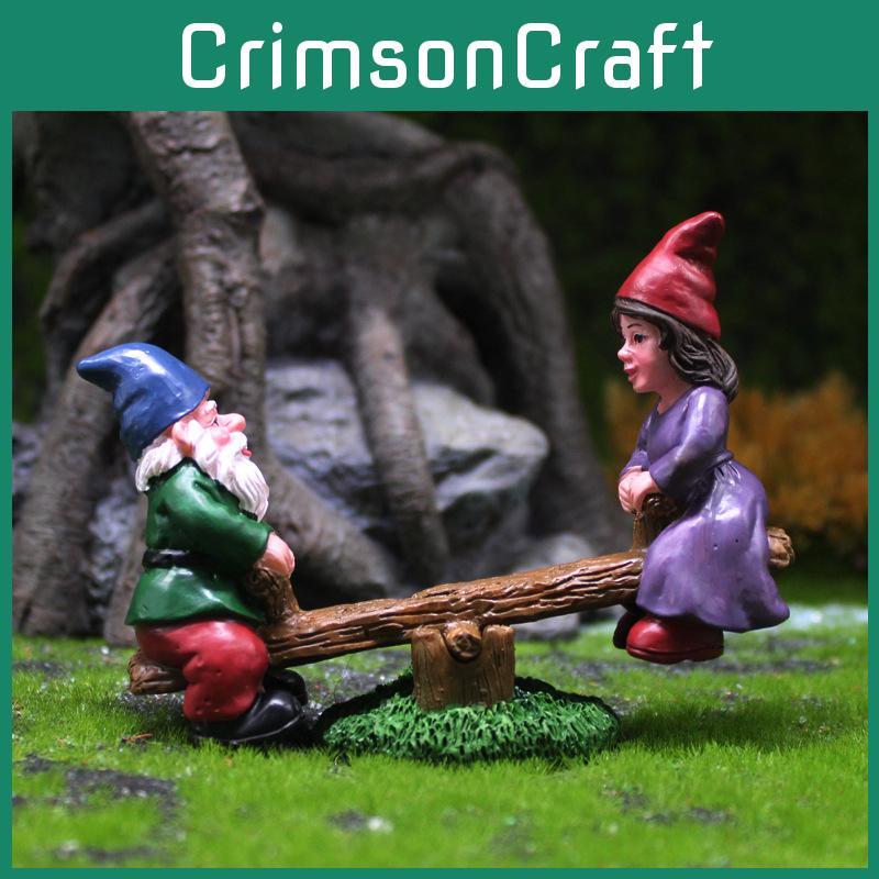Creative Micro Landscape Resin Dwarves Seesaw For Garden Or Desk Decor Gift
