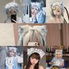 GUFER Cat Ear Lolita Ribbon Hair Gothic Lolita Lace Hair Cosplay Accessory Headband, Accessory, Headpiece, Ornament, (Blue)