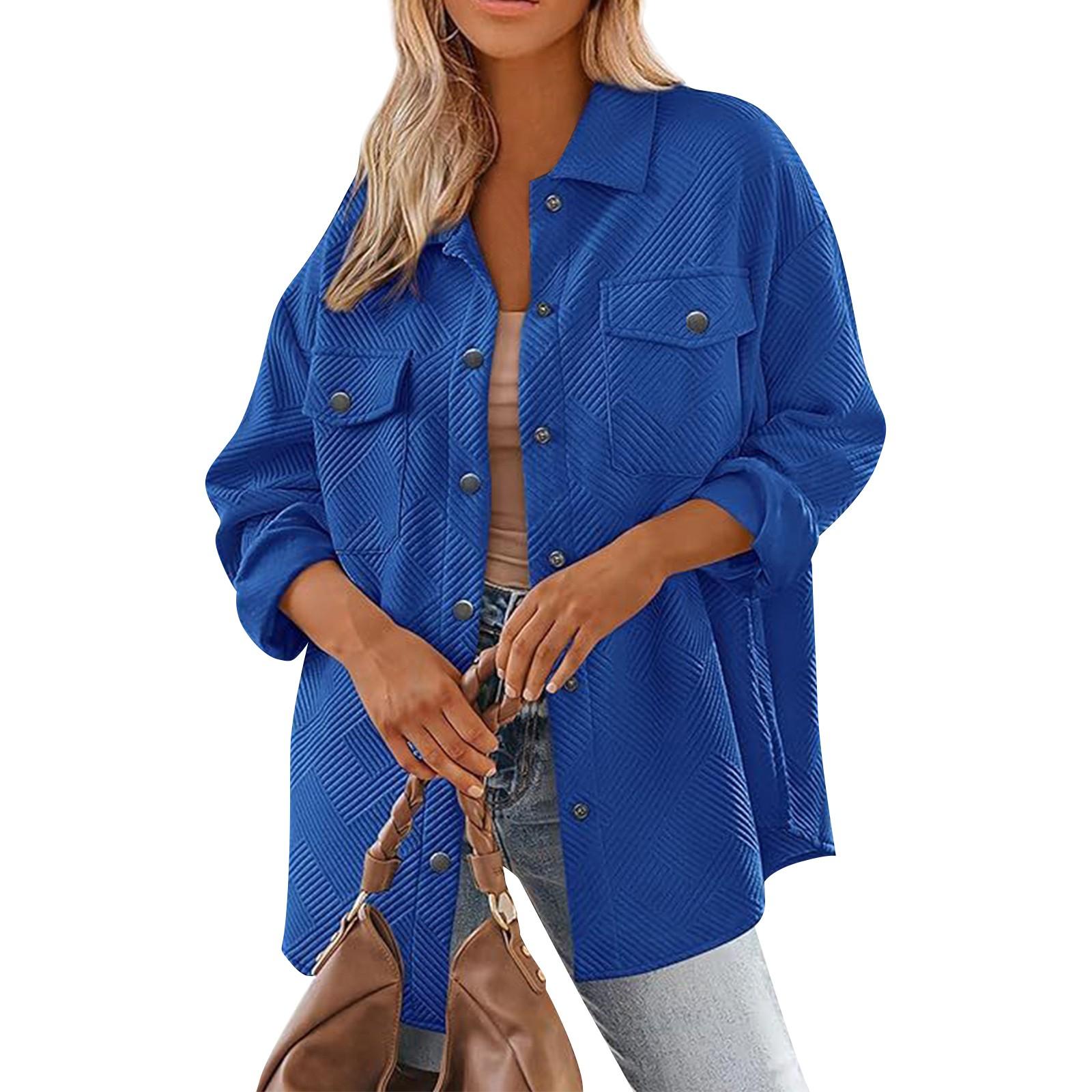 Stylish Lightweight Jacket Women Casual Fall Jackets for Women with Button Closure XXL синий