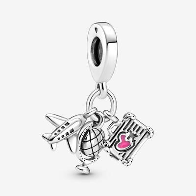 Charm colgante de avión, globo terráqueo y maleta