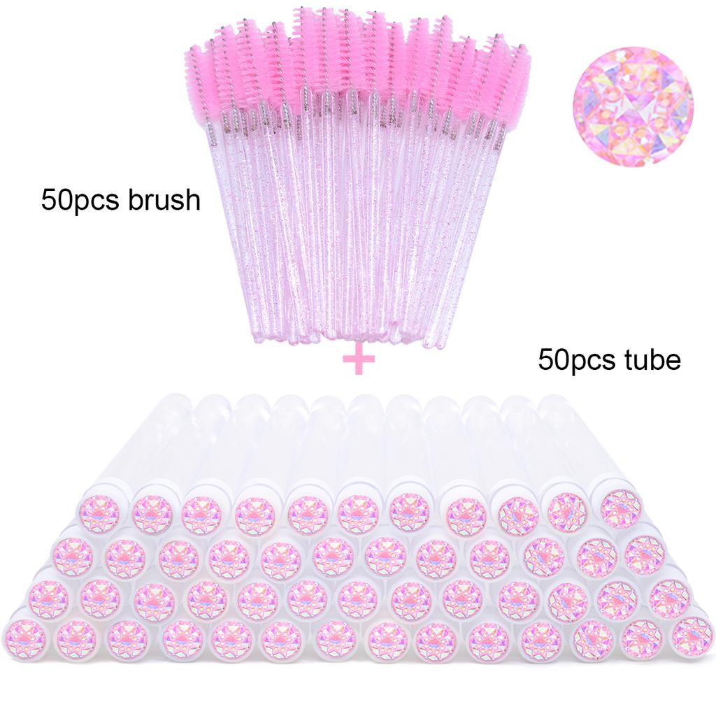 With Crystal Lash Mascara Wands Eyebrow Comb Spoolies Container Lash Brush Applicators Makeup Tools 50Pcs Eyelash Brush Tubes
