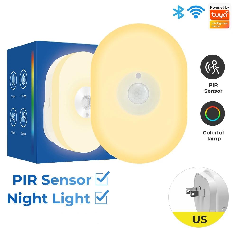 Smart Led Night Light WiFi Tuya PIR Motion Sensor Eu Us Uk Plug In Wall Lamp Warm White RGB Room App Voice For Alexa Google Home
