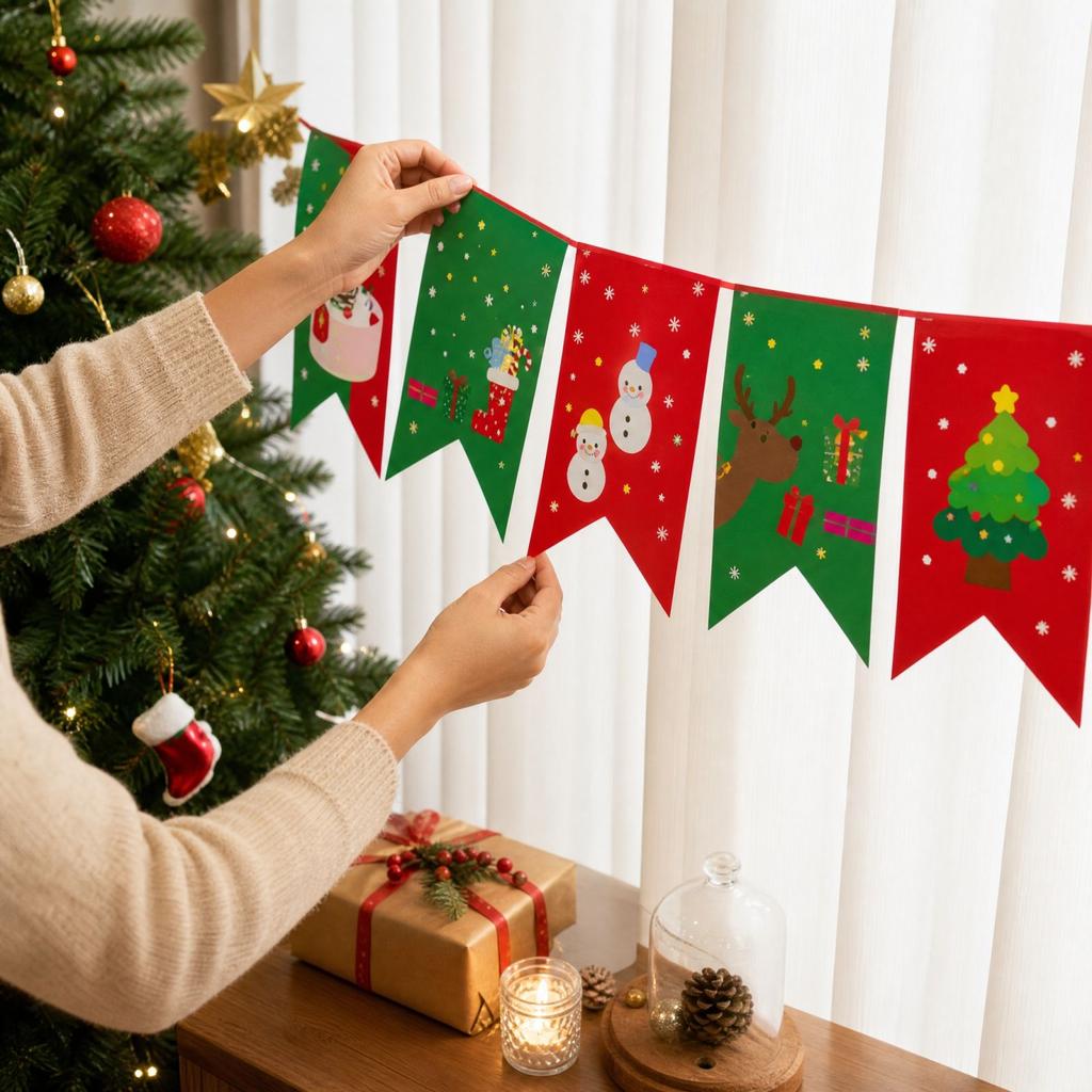 Christmas Party Decoration Bunting Swallowtail Pennant Flag Garland for Home Holiday Festive Decor