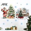 Self Adhesive Xmas Mural Christmas Wall Decals, Watercolor Santa Claus Tree Village House Sticker, Peel Gift for Home And Stick Removable Art