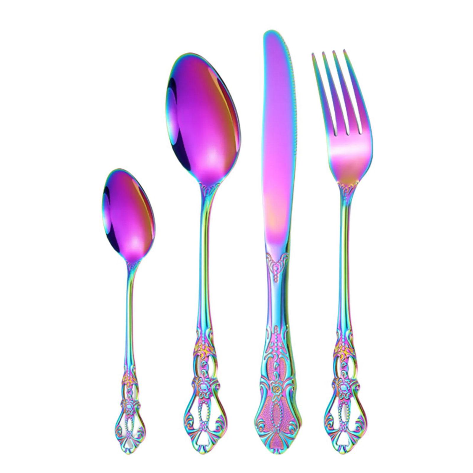 

Роскошный набор столовых приборов из 4 предметов на 1 персону, отполированный до зеркального блеска набор столовых приборов в дворцовом стиле с ножом, вилкой, ложкой разноцветный