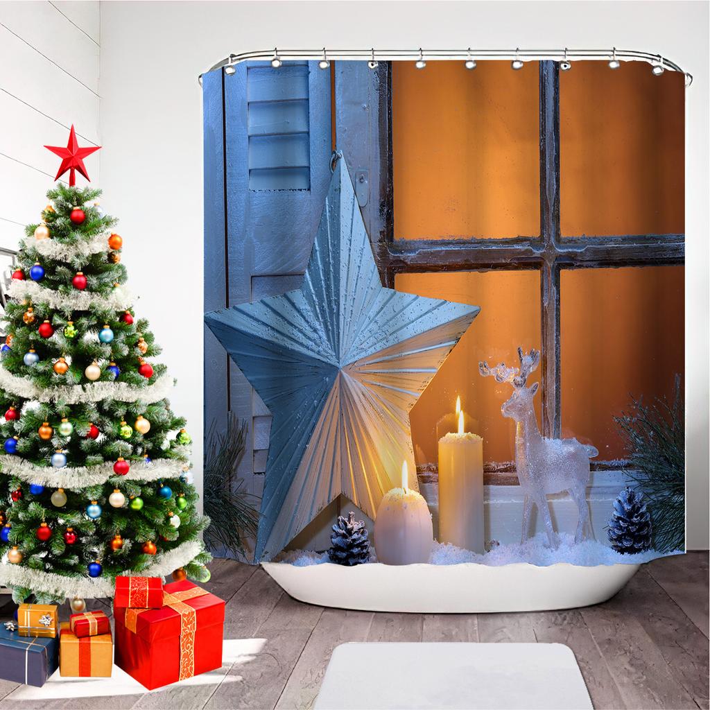 GAEChristmas Printed Bathroom Shower Curtain Snowman Santa Claus Waterproof Polyester Curtain Home Decoration Window Christmas
