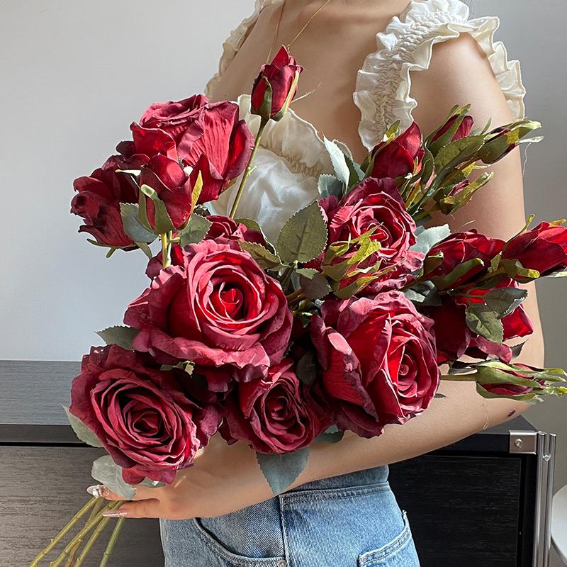 Liu Yifei Inspired Dried Flower Oil Painting - Artificial Rose Bouquet for Living Room or Dining Table Decor