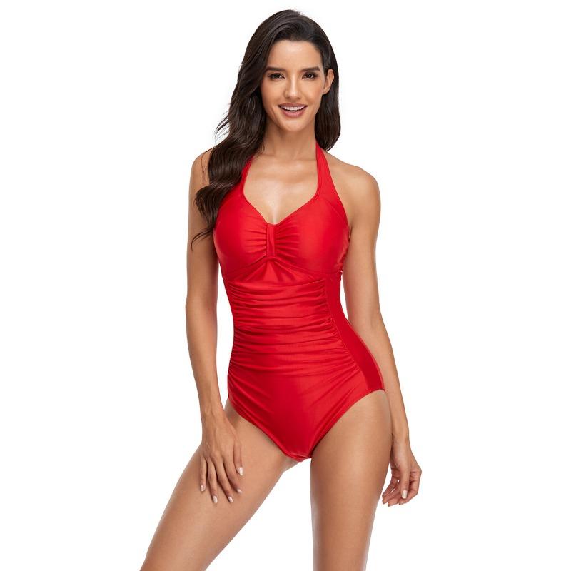 Women S Solid Color One Piece Swimsuit Sexy Conservative Bikini