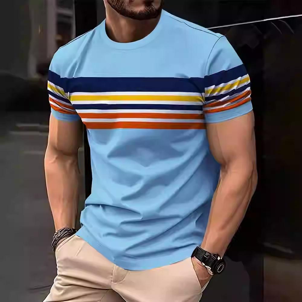 26. New Popular Casual and Comfortable Short-sleeve T-shirt, 3D Printing Technology, Suitable for Layering and Outerwear, Loose Striped Short-sleeve 