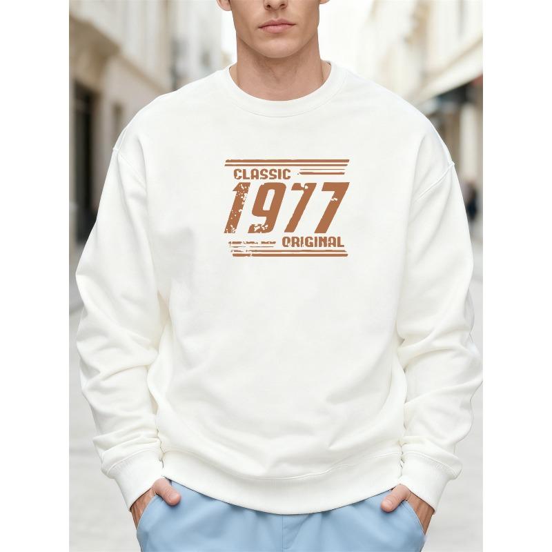 Men's CLASSIC 1977 ORIGINAL Pattern Casual Crew Neck Sweatshirt 100% Cotton Printed Long-Sleeve Crew Neck Pullover