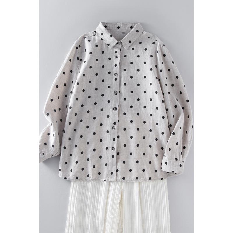Versatile Polka Dot Long-Sleeved Casual Shirt for Women – New 2026 Artistic Loose Fit L