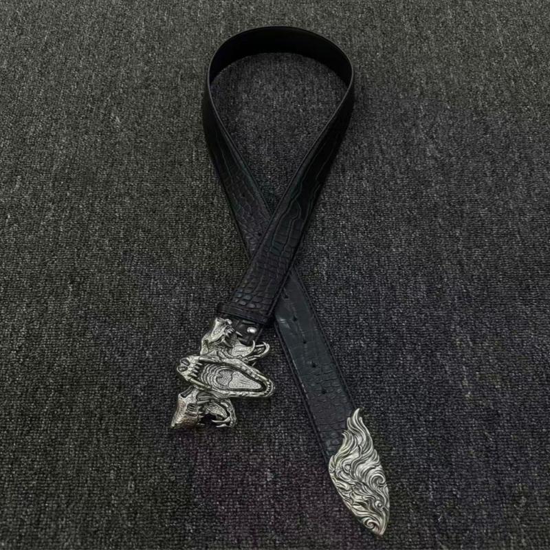 Black Embossed Waist Belt with Texture Design, Metal Buckles and PU Waist Strap for Street Wear Styling Pants Accessories