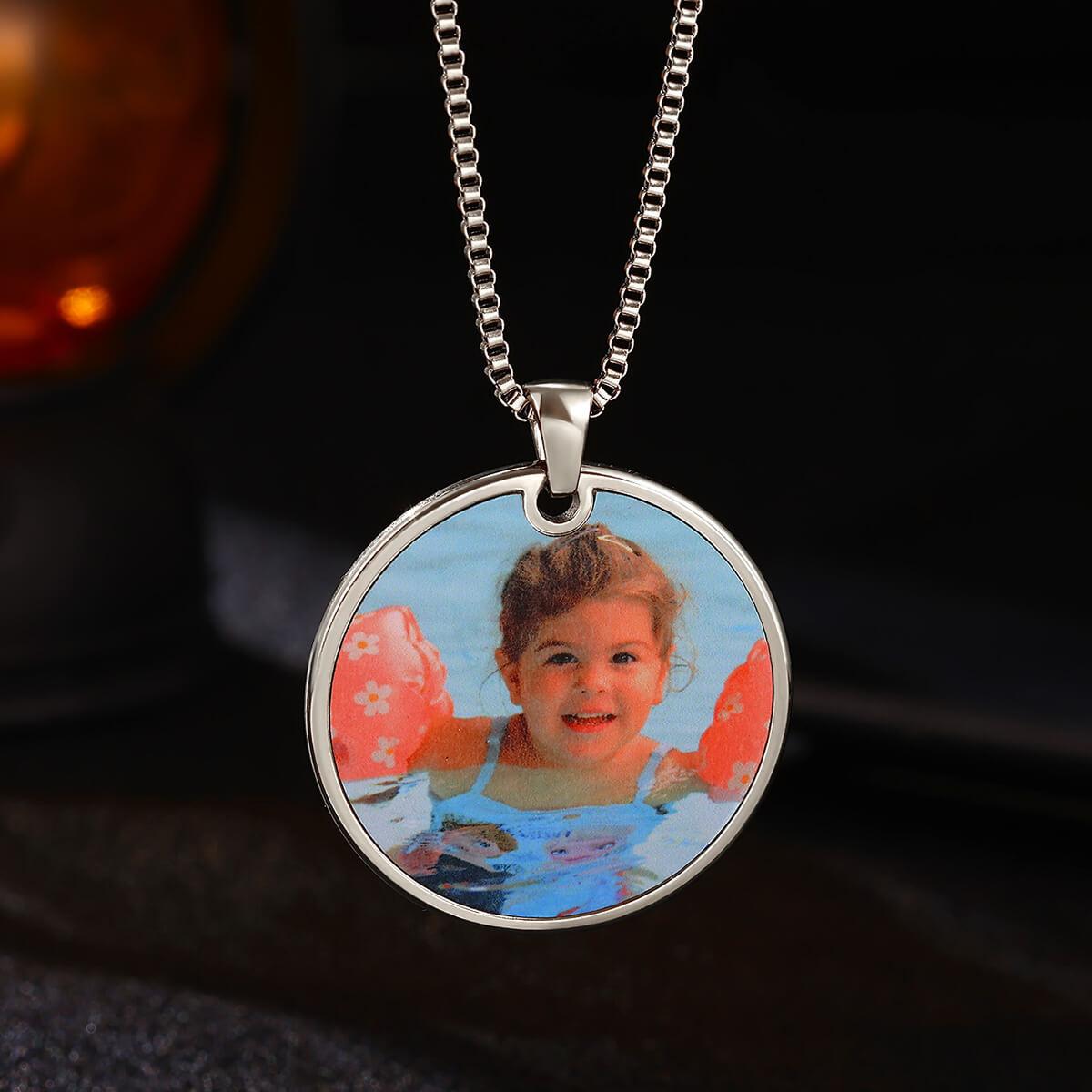 

Custom Any Photo Necklace Single Sided UV Print Picture Stainless Steel Personalized Jewelry Couple Birthday Gifts Waterproof
