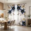 2PCS Digital Printed Curtains, Blue Diamond Lily Luxury Elegant Floral, Rod Pocket Window Drapes for Living Room Bedroom Decor