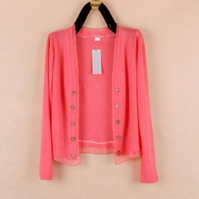 Women's Spring and Summer Solid Color Thin Simple Knit Sweater Long Sleeve Plus Size Button Sun Protection Outerwear