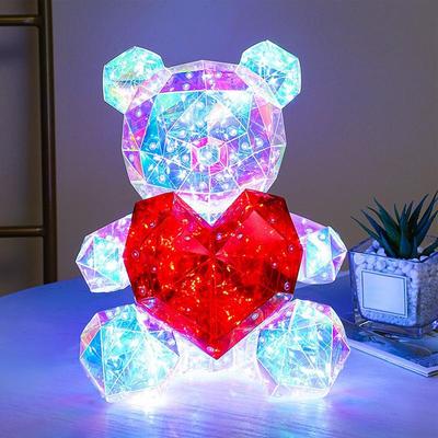 3D Bär Nachtlicht Valentinstagsgeschenke Bunter Leuchtender Bär LED Bär Hält Ein Rotes Herz Einzigartiges Geschenk Und Tischdekoration