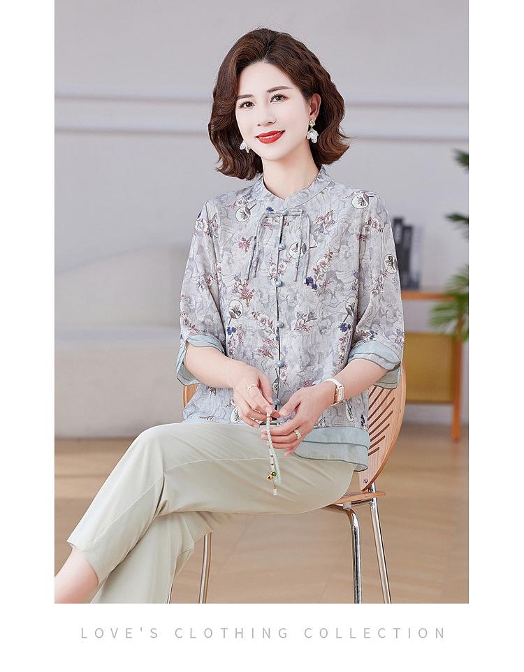 Muttertag Ethnische Stil Kurzarm Sommerbluse für Damen: Altersreduzierender Neuer Chinesischer Stil