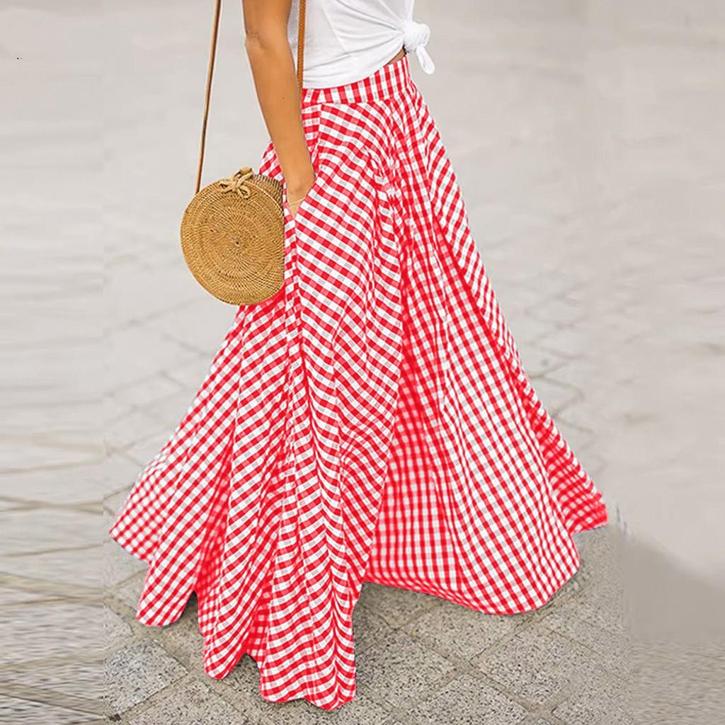 Ladies' Fashionable, Elegant, Versatile Temperament Plaid Mid Length, High Waist, Large Swing Skirt With A Sense Of Drape, Half Skirt