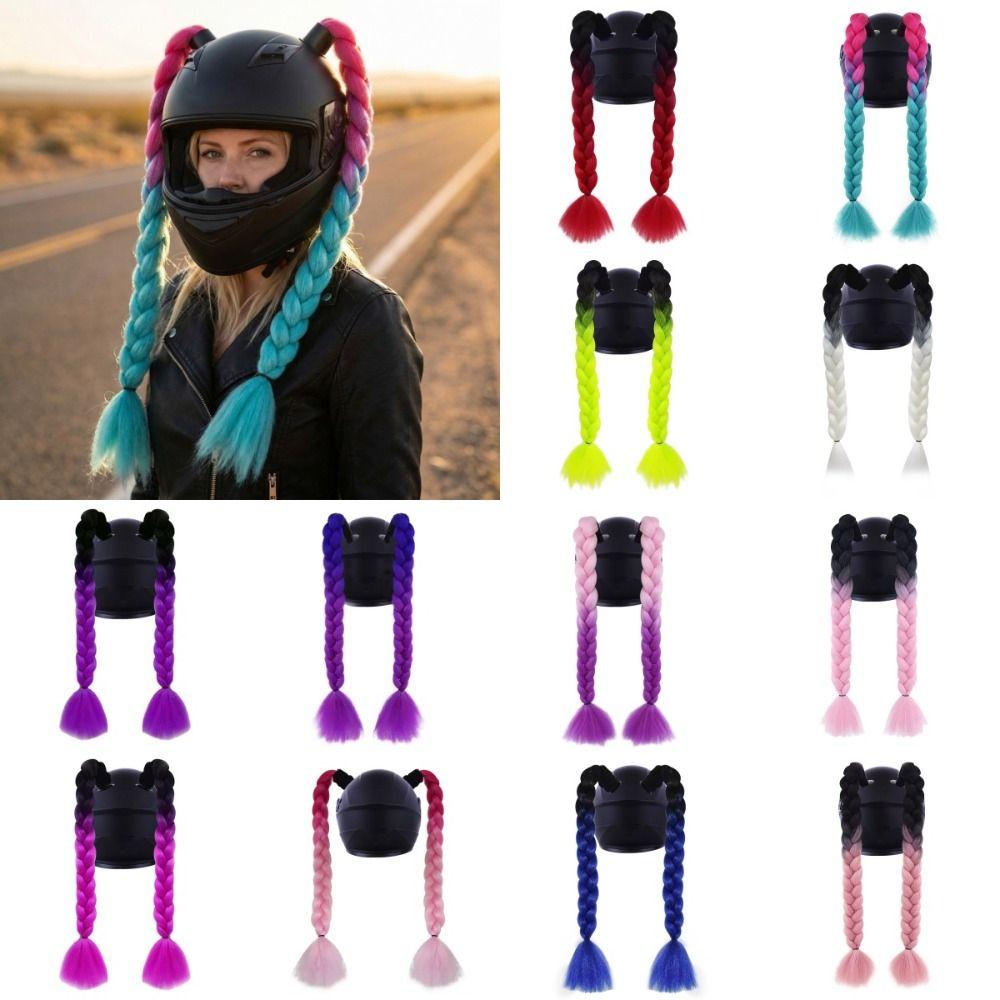 2pcs/pair With Sucker Woman Braids Wig Helmets Decor Twist Dual Pigtail Ponytail  for Motor Bike