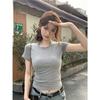 Women's Crew Neck Short Sleeve T-shirt Slim Fit Elegant Style Solid Color Cotton Regular Shoulder Cropped Summer Casual Tee Top