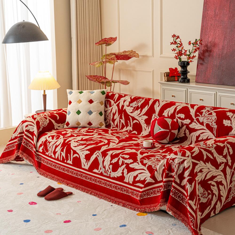 Sofa Cover Chinese Style Red Festive Wedding Decoration Chenille Sofa Towel Furniture Dust Cover Home Textile