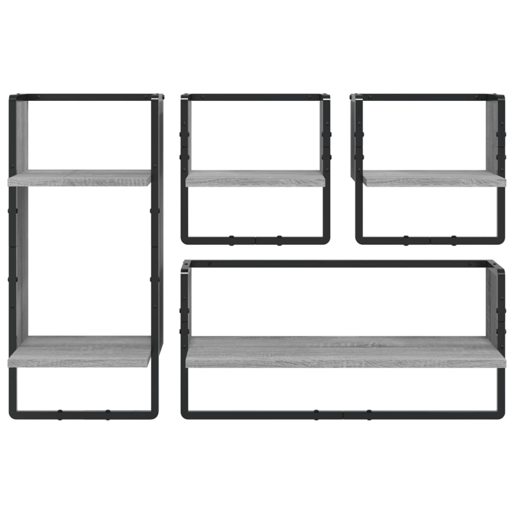 4 Piece Wall Shelf Set with Bars Grey Sonoma Particleboard