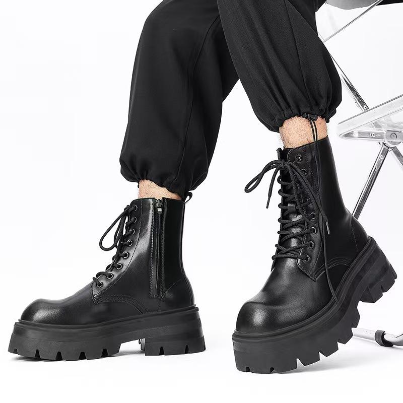 Zipper Chelsea Martin boots Men's heightening locomotive boots Autumn and winter high-top thick-soled velvet snow boots 7067