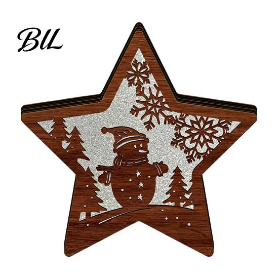 Unique Christmas Gifts 3D Wooden LED Night Light, Hollow Carved Tabletop Decor Lamp with Warm Glow, Festive Holiday Home And Office Decoration