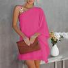 Women's Sexy Off-the-Shoulder One Strap Sloping Shoulder Solid Color Midi Dress