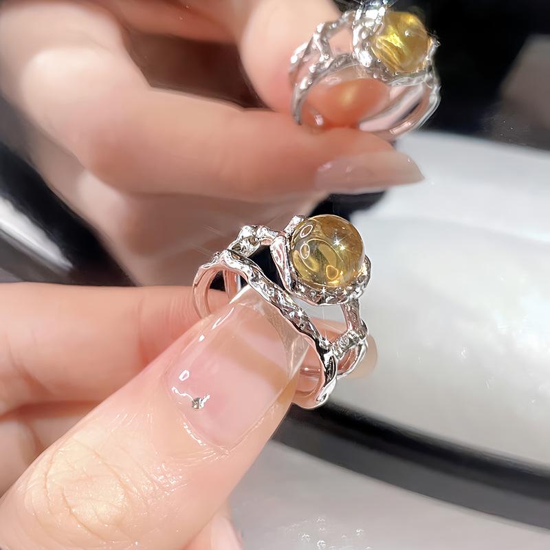 Vintage Moonstone Open Ring, Women'S Light Luxury Niche Design Sense, Advanced Sense Ring, Cold Wind Index Finger Ring