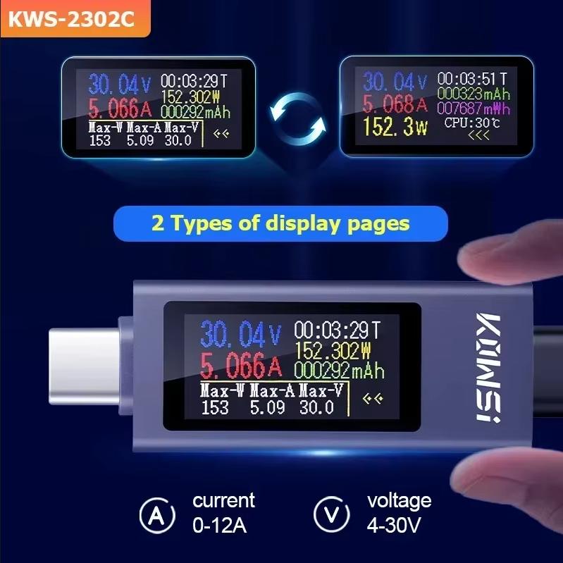 KWS-2302C USB Tester Voltmeter Ammeter Current Voltage Power Meter Current Tester Capacity Tester Cut-off Power Indicator