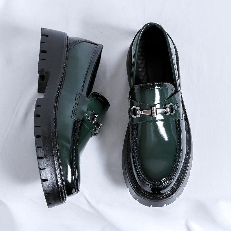 

Модные модные мокасины на толстой подошве ярких цветов из кожи с круглой платформой, роскошные брендовые свадебные формальные мужские высококачественные деловые туфли 44 зелёный