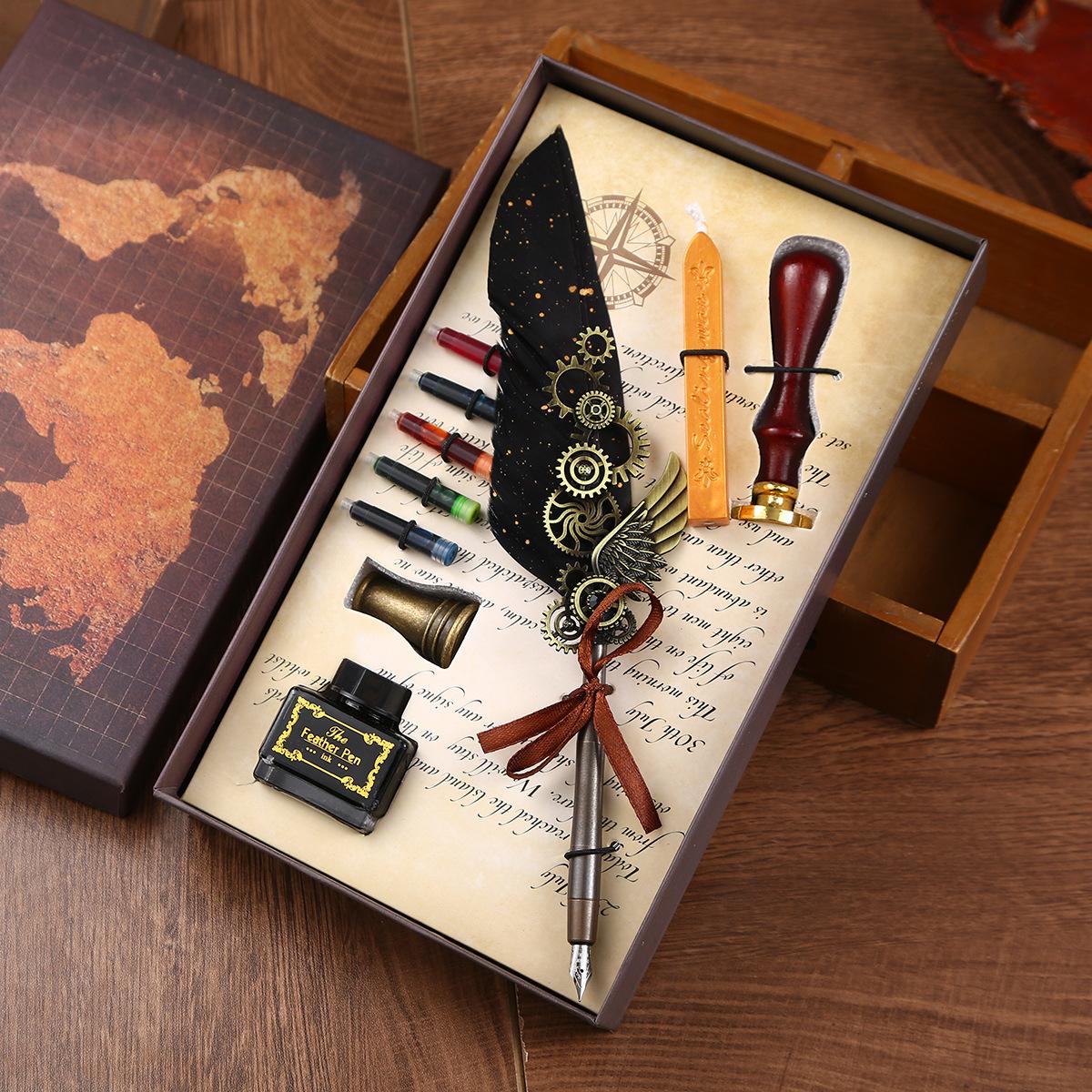 

Винтажный подарочный набор ручек Academy, чернильный мешок, печать из огненного лака, перьевая ручка, подарочный набор в коробке, креативная сталь 0.5mm