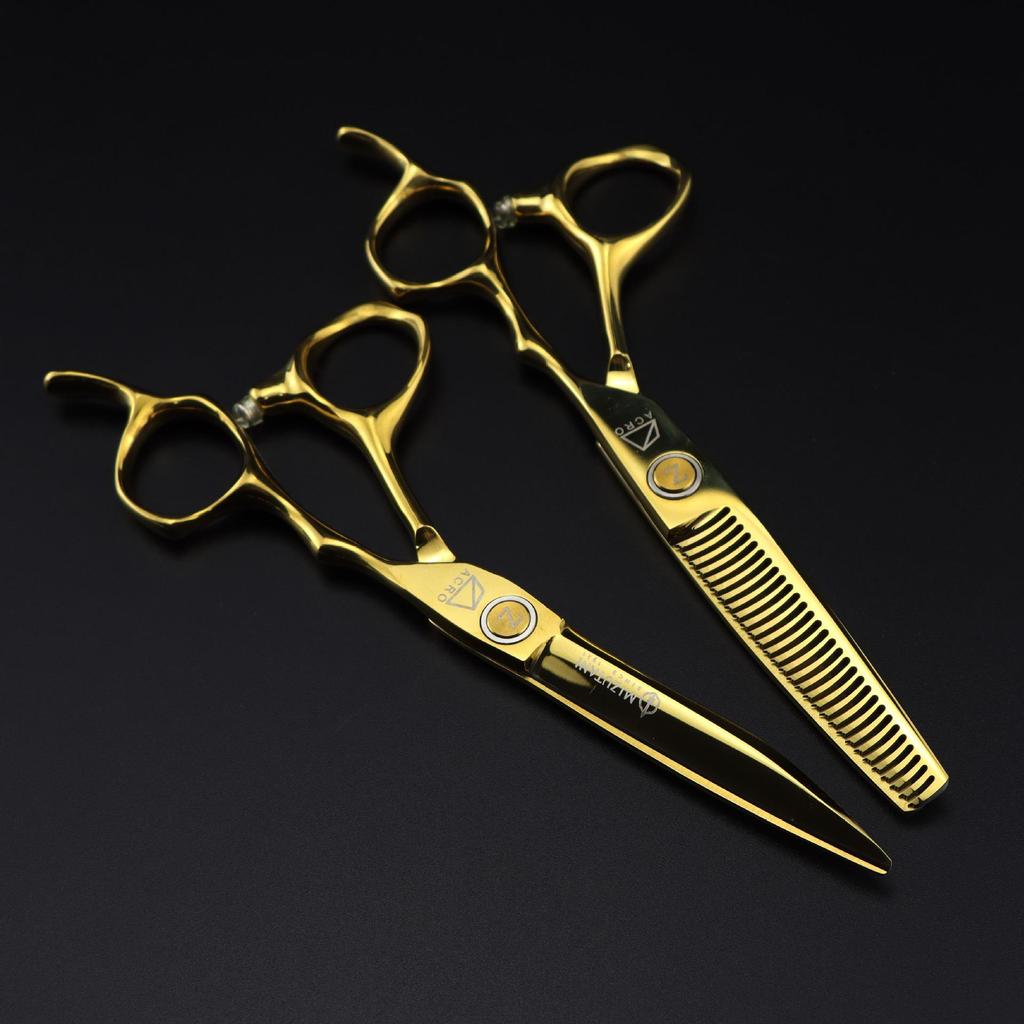 6.0” Mizutani FM-20 Gold Hairdressing Scissors: Barber, Straight, Bangs, Thinning Shears