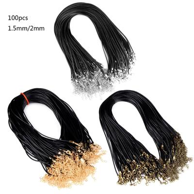 100pcs 1.5/2mm Leathers Cord Necklace with Clasp Adjustable Braided Rope for Jewelry Making DIY Necklace Bracelet Supply