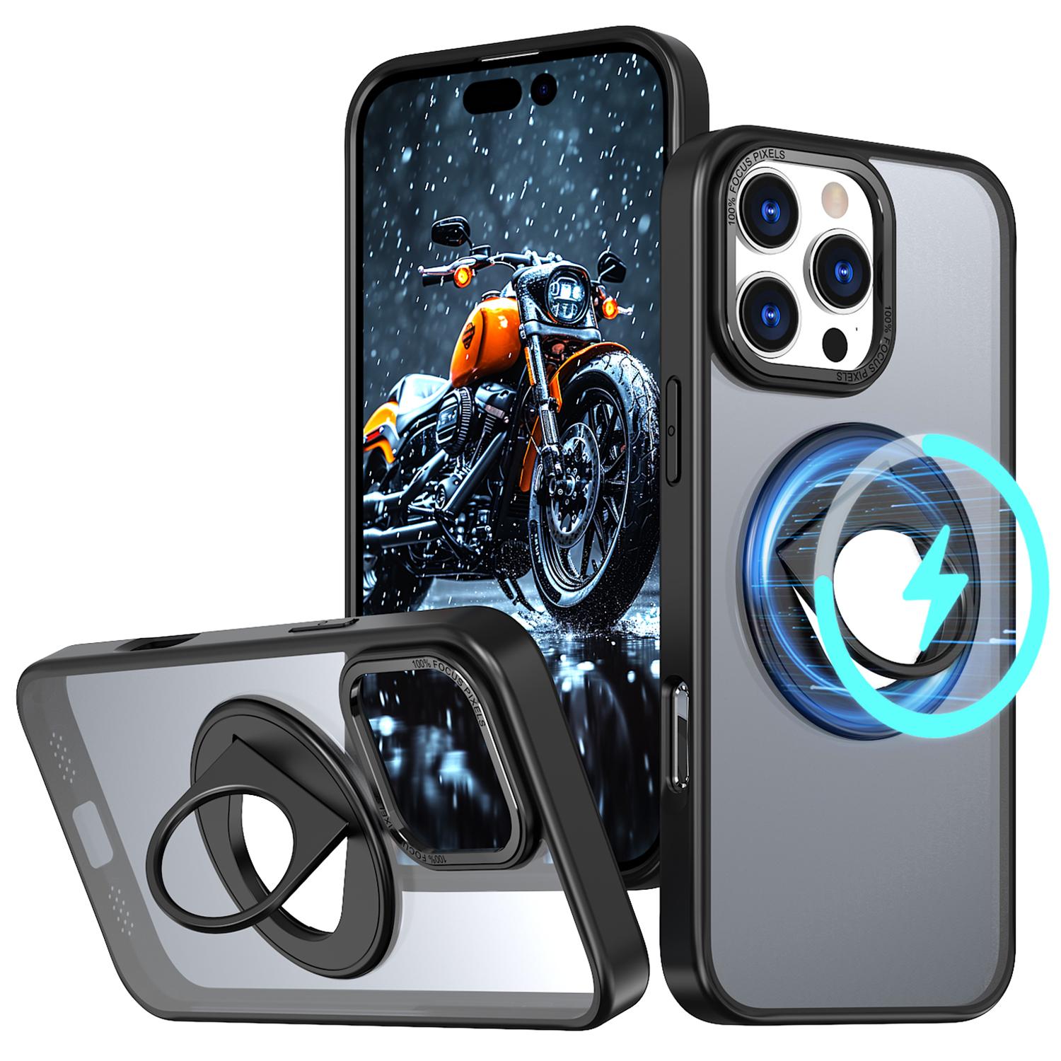 

For iPhone 16 Pro Max Kickstand Case TPU+PC Clear Back Phone Cover Compatible with MagSafe Black