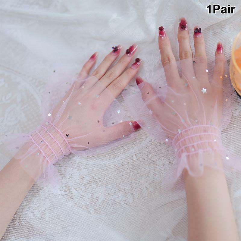 1 Pair Nail Art Tulle Photo Bow Glove Fake Pleated Cuff Manicure Photography Props Nail Tips Display Sleeve Fashion Accessories