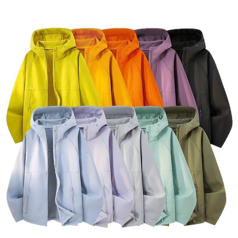 Mens Lightweight Outdoor Hooded Softshell Jacket Fall Casual Wear Solid Color Loose Fit Windproof