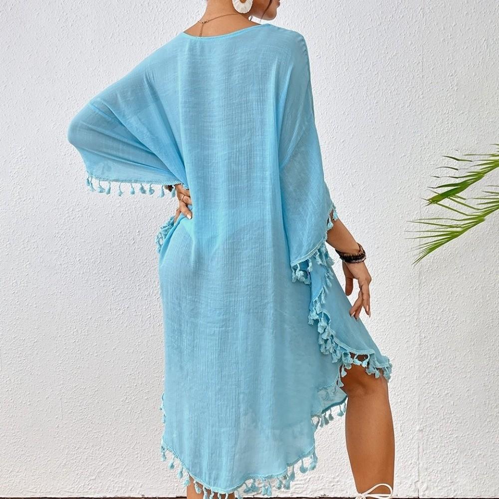 Loose Swimsuit Cover Up Dress Hollow Out Beachwear Shirt Fashion Summer Sunscreen Smock  for Women