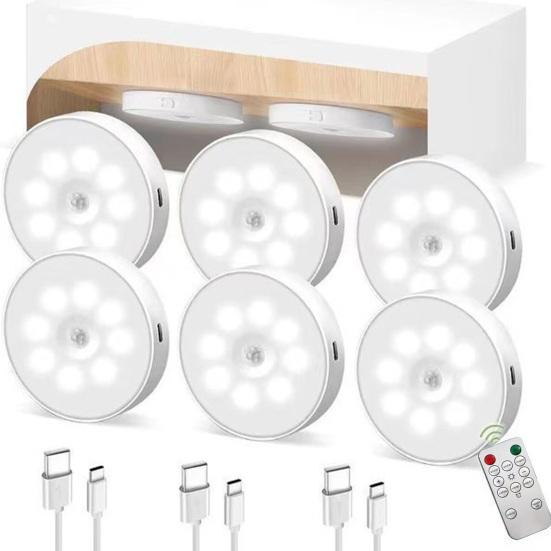 3/6-teiliges Nachtlicht, wiederaufladbar, Unterschrankbeleuchtung, 200 mAh Akku, Bewegungsmelder, Schrankbeleuchtung mit Fernbedienung, 3 Farbtemperaturen, Pucklichter