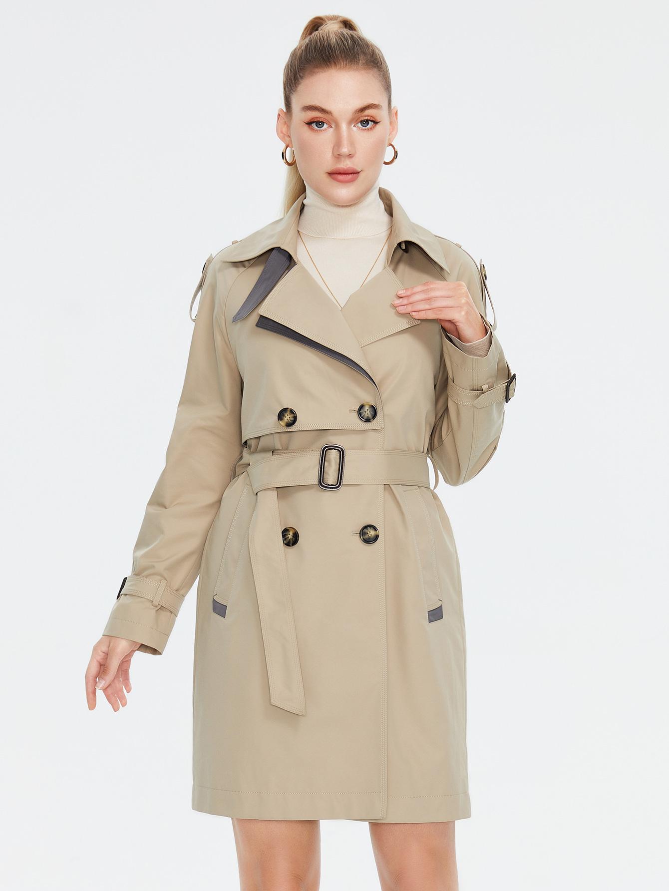 

Cinemore Весенний длинный плащ для женщин Повседневная ветровка куртка двубортный лацкан с поясом ветрозащитное женское пальто XXL дубильная кора