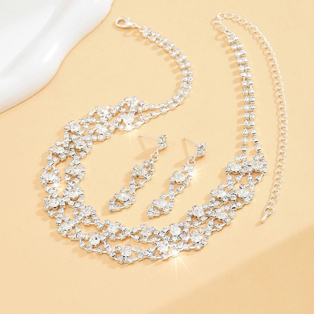 High-End Luxury Rhinestone Bridal Necklace & Earring Set