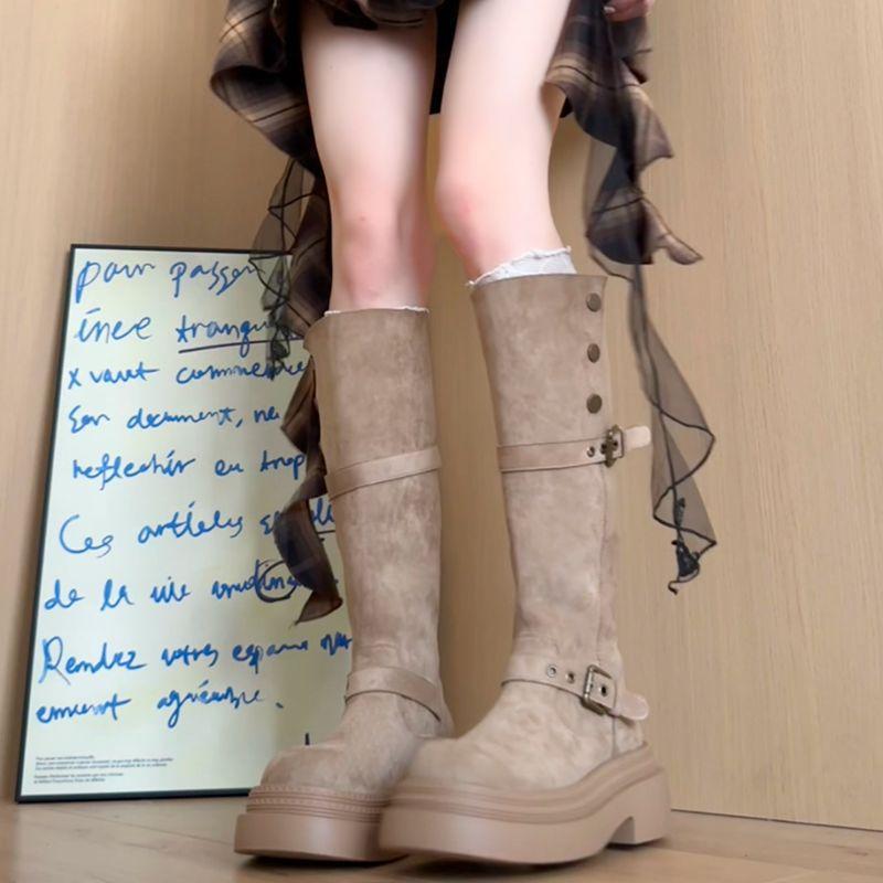 Maillard two wear folded thick-soled boots children's 2025 autumn and winter new thick heel but knee boots knight boots