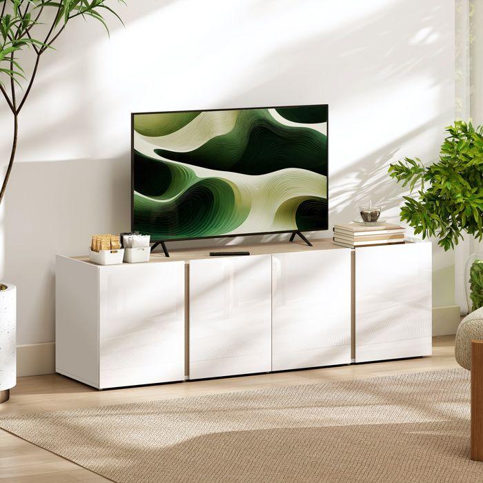 TV Stand - HOMCOM - 4 Soft-close Doors, Adjustable Shelf and Cable Management - Particleboard - White